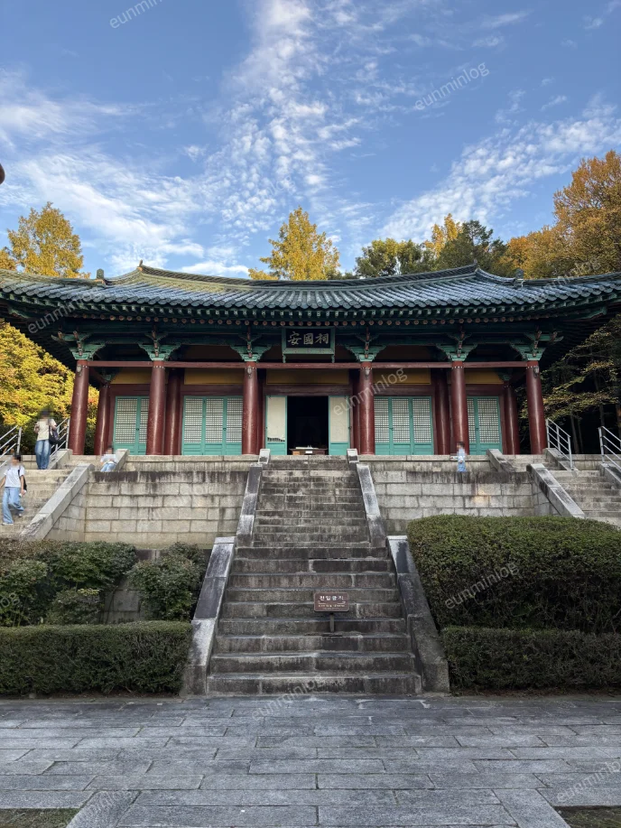 가을빛 나무를 배경으로 자리한 안국사 건물